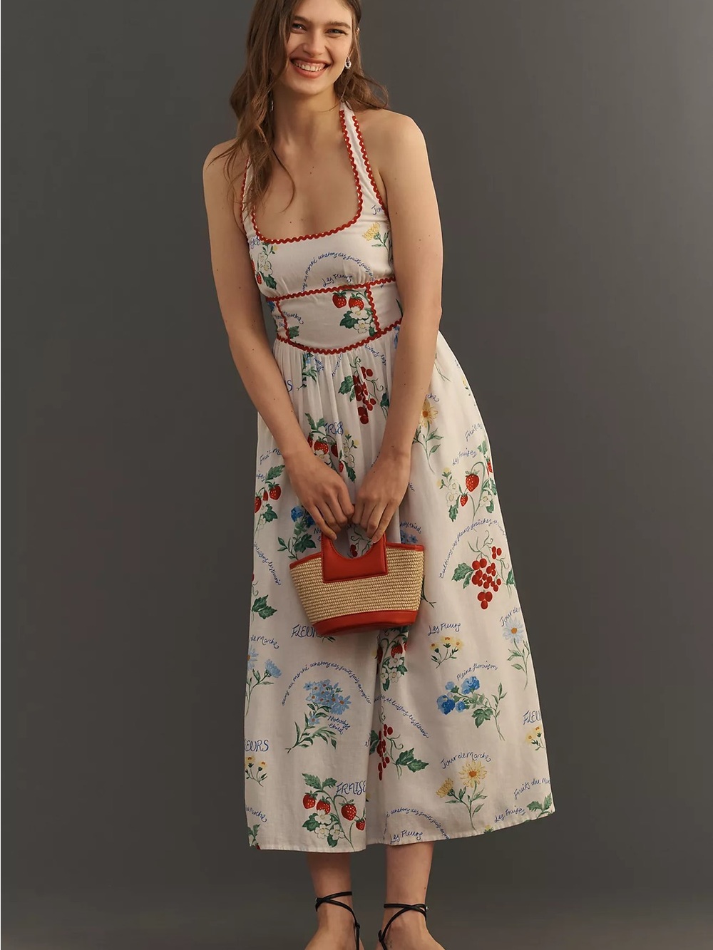 NOBODY’S CHILD WHITE PRINTED HALTERNECK HALLIE MIDI DRESS - Picture 4 of 11